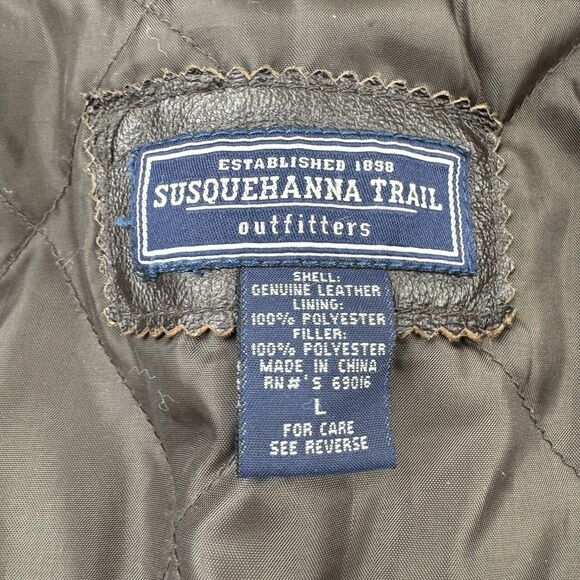 Vintage Y2K Susquehanna Trail Outfitters Leather Bomber Jacket Men’s L Black - Picture 4 of 12